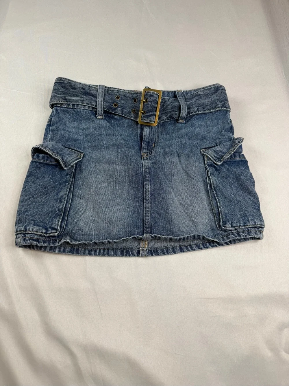 Justice Embroidered Denim Skirt in Blue with Gold Accent SZ 14